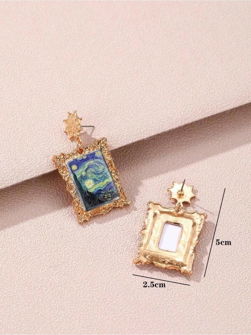 SHEIN Gold-Tone Starburst Framed 'Starry Night' Drop Earrings